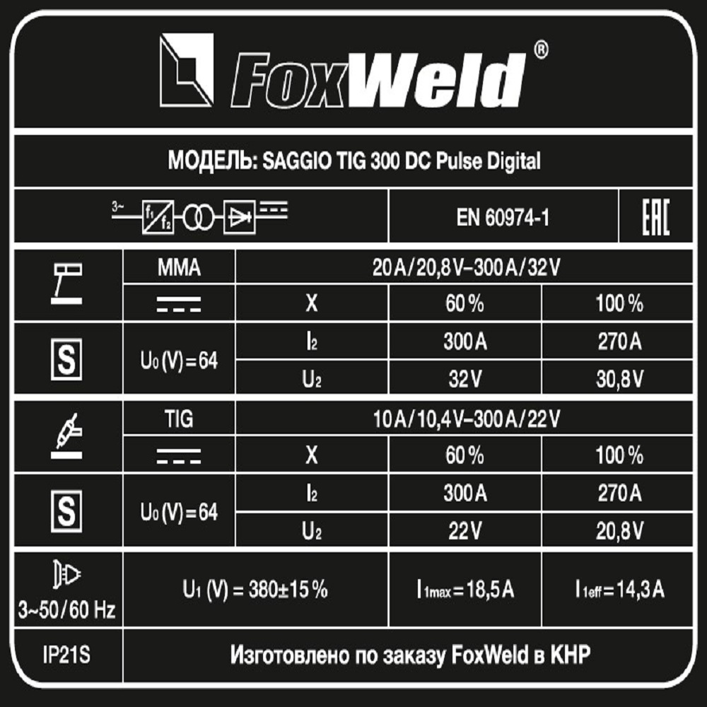 ������� ������������� ������ SAGGIO TIG 300 DC Pulse Digital