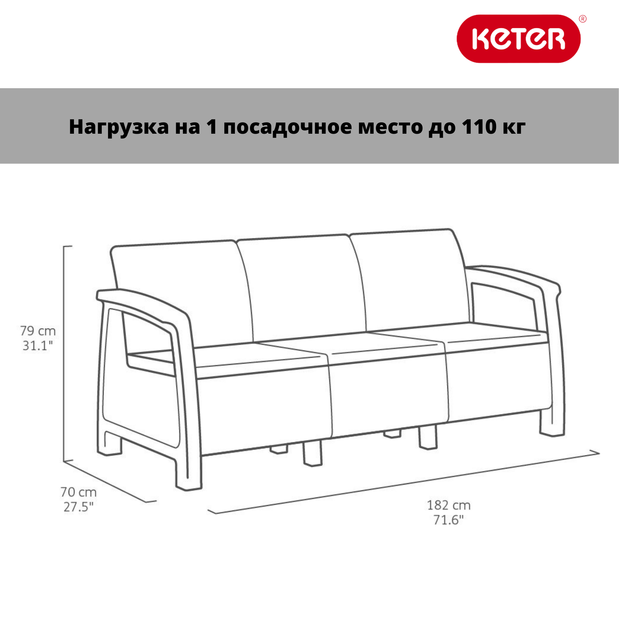 Диван пластиковый Корфу Макс (Corfu love seat max) капучино (производство Россия) Диван пластиковый Корфу Макс (Corfu love seat max) капучино (производство Россия)